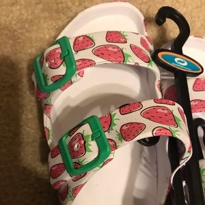 Girls youth white strawberry design sandals